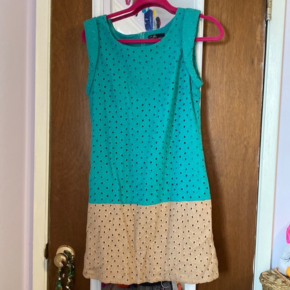 C. Luce | Dresses | Teal And Tan Eyelet 